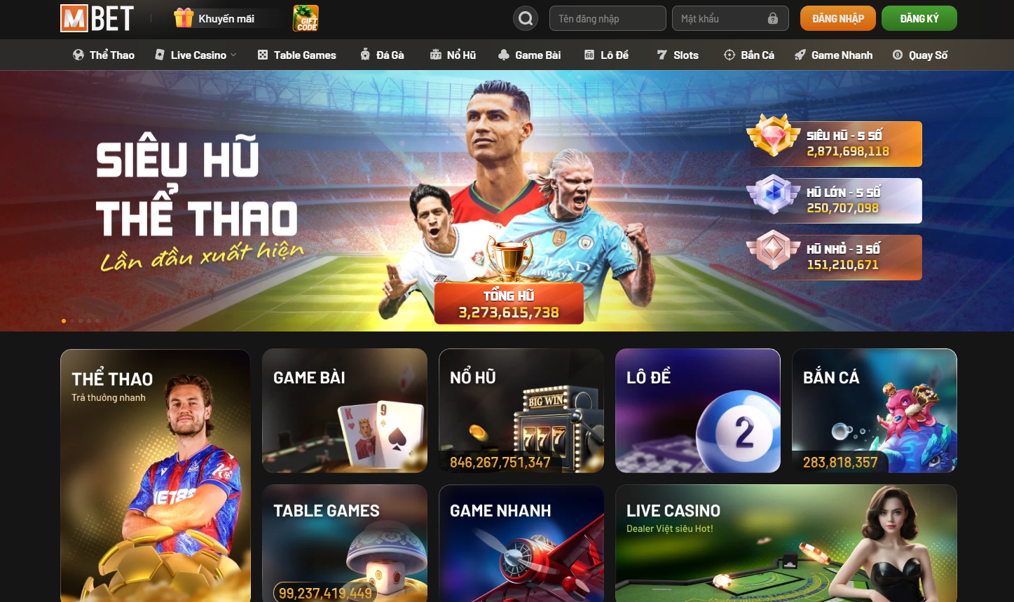 Giao diện đẹp mắt của nhà cái MBET
